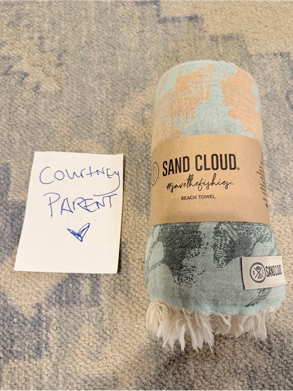 Sand Cloud new in wrapper Blue and Peach Patterned Beach Towel
